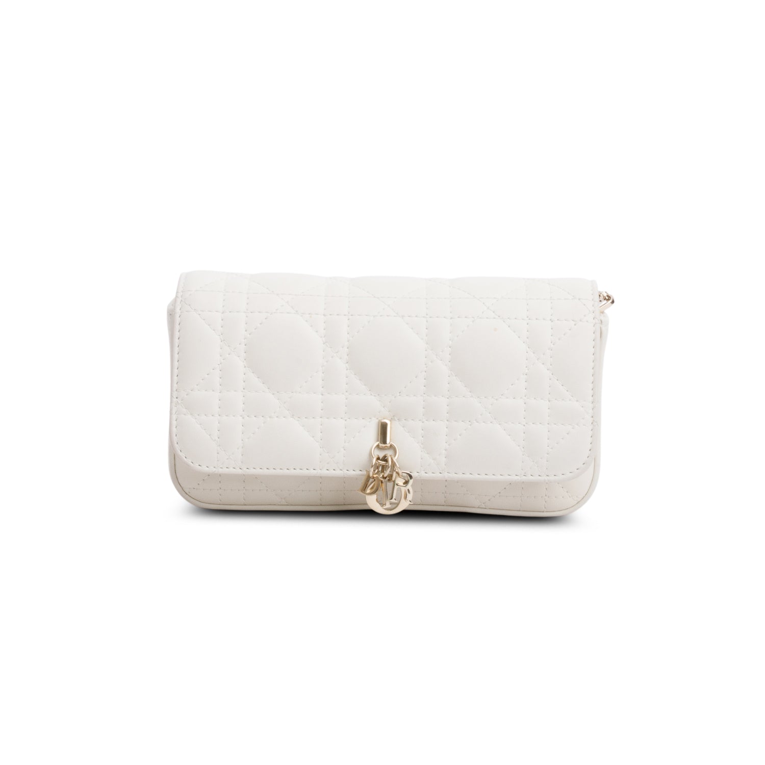 Dior Christian Lambskin Cannage My Daily Pouch Handbag White Chain Travel Bag