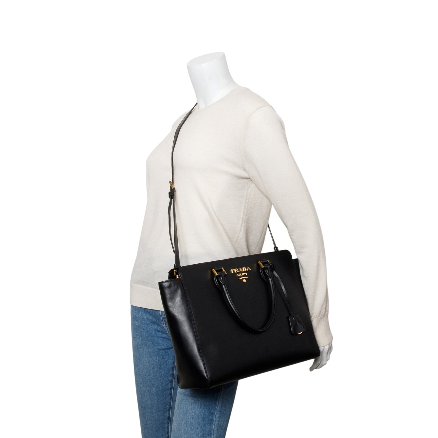 Prada Saffiano Soft Calf Tote Handbag Leather Black Tote Bag
