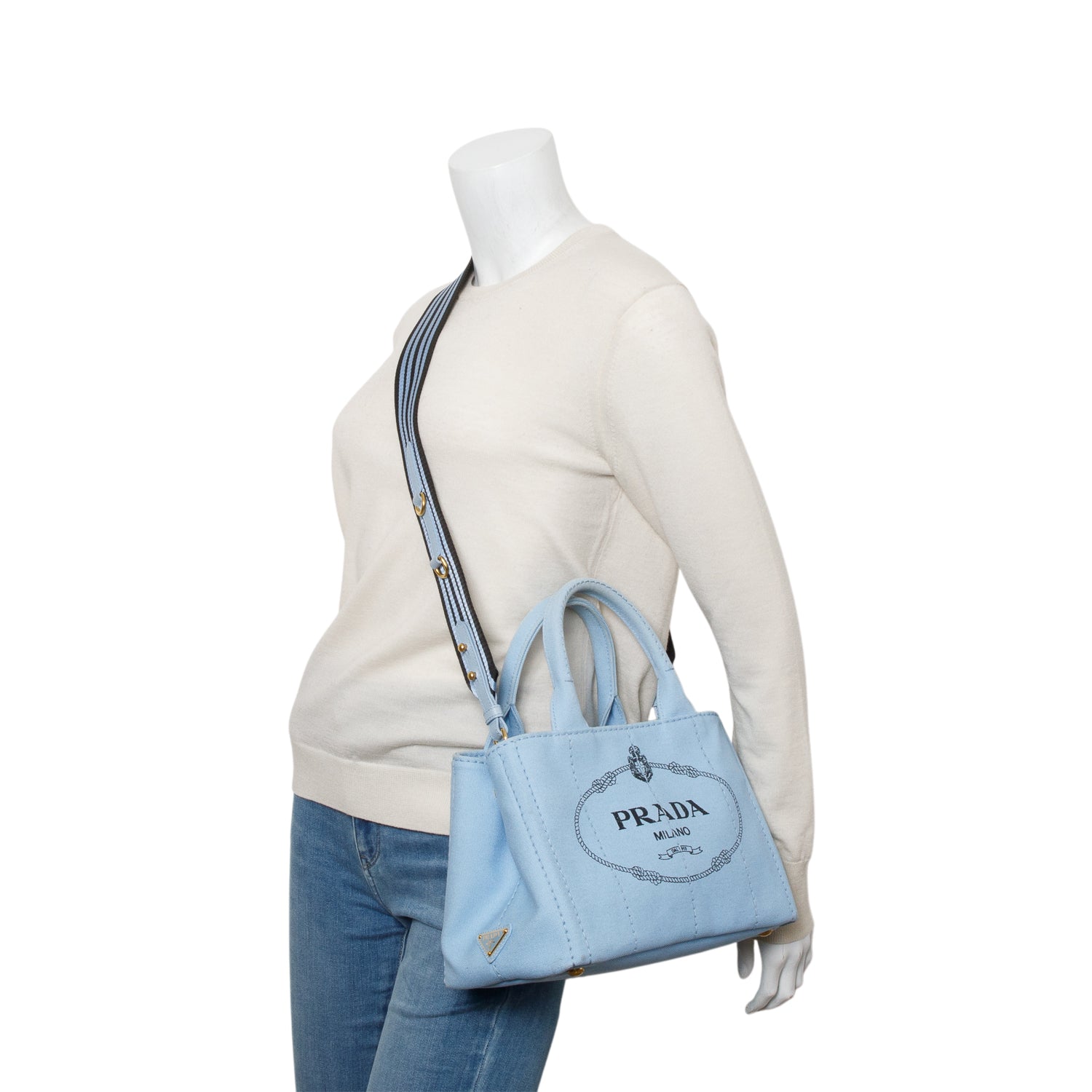 Prada Canapa Logo Tote Handbag Canvas Blue Tote Bag