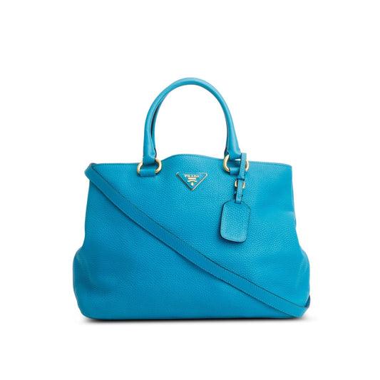 Prada Vitello Daino Convertible Tote Handbag Blue Tote Bag