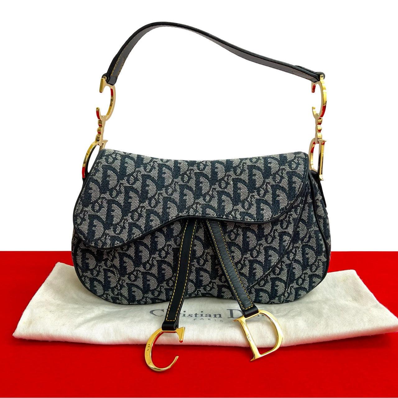 Dior Shoulder Bag Navy Saddle Bag Leather