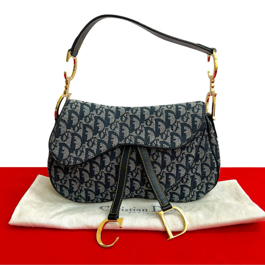 Dior Shoulder Bag Navy Saddle Bag Leather
