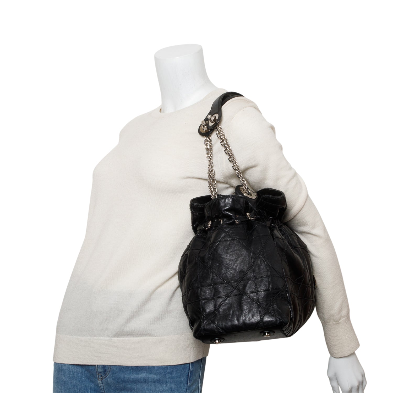 Dior Christian Lambskin Cannage Le Trente Tote Handbag Black Medium Tote Bag