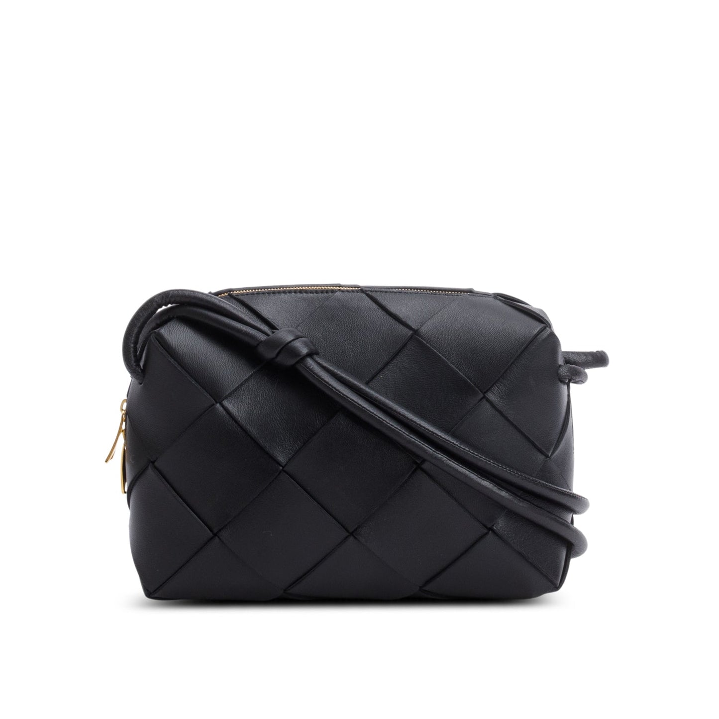 Bottega Veneta Lambskin Maxi Intrecciato Cassette Camera Bag Black Small Travel Bag