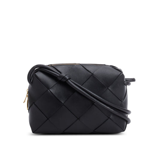 Bottega Veneta Lambskin Maxi Intrecciato Cassette Camera Bag Black Small Travel Bag