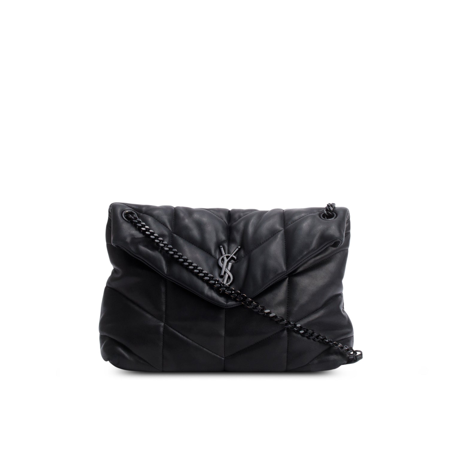 YSL Saint Laurent Nappa Puffer Loulou Shoulder Bag Leather Black