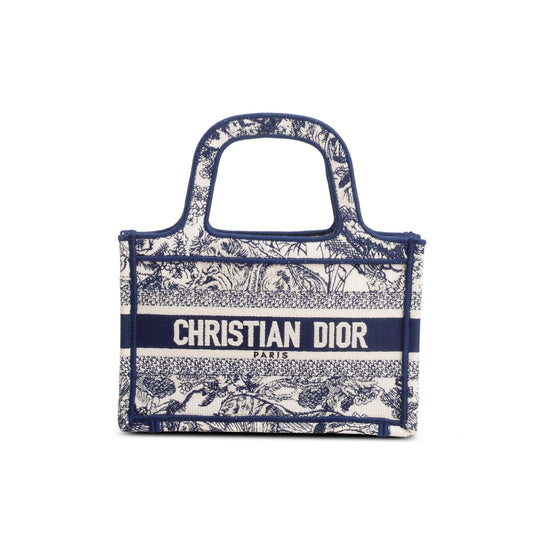 Dior Christian Embroidered Mini iviera Toile De Jouy Canvas Blue Tote Bag