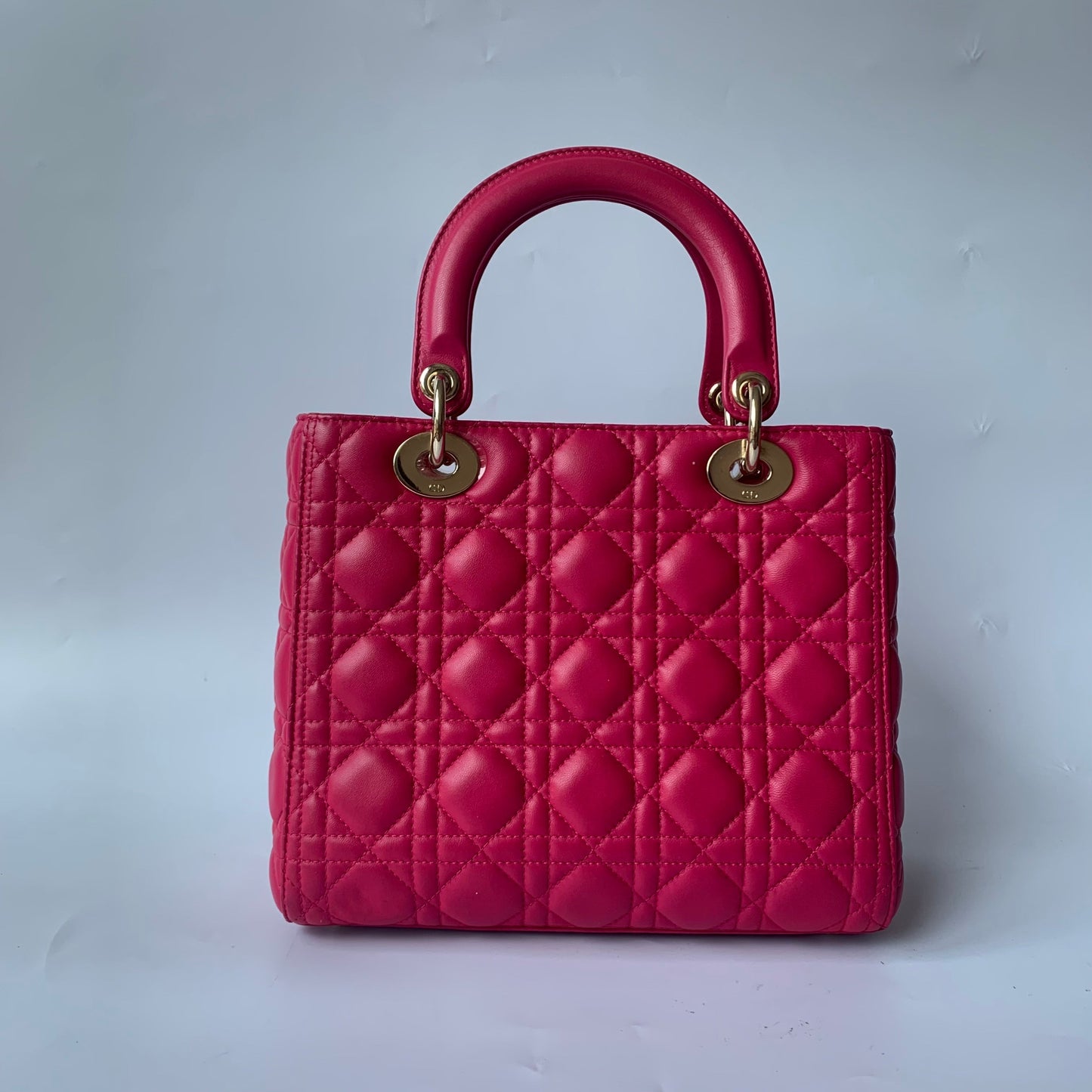 Dior Lady Bag Fuchsia Cannage Lambskin Tone Hardware Leather Gold Travel Bag