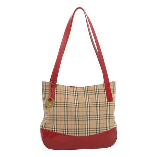 Burberry Luxury ss Nova Check Tote Bag Auth Canvas Beige Red Red Auth 67775