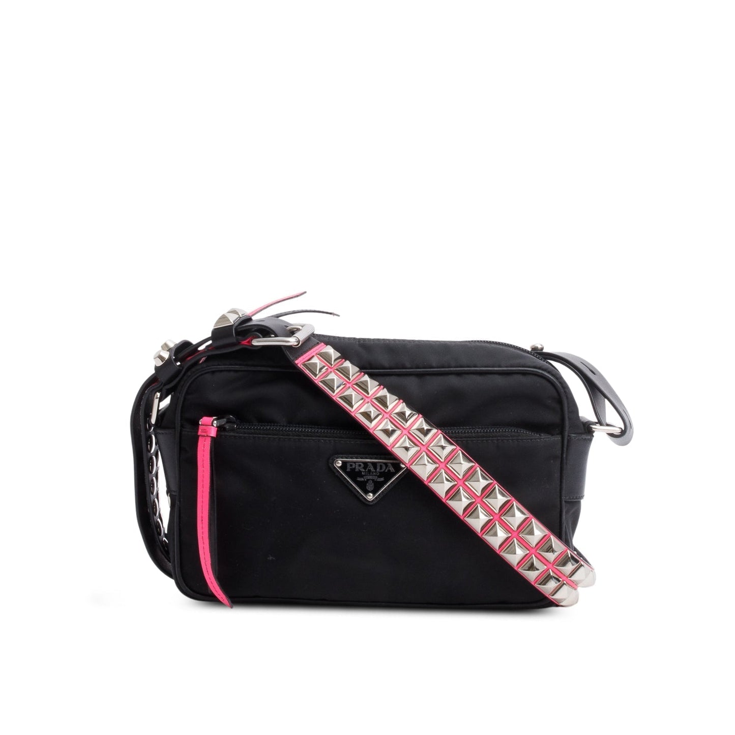 Prada Tessuto Studded New Vela Shoulder Bag Nylon Black