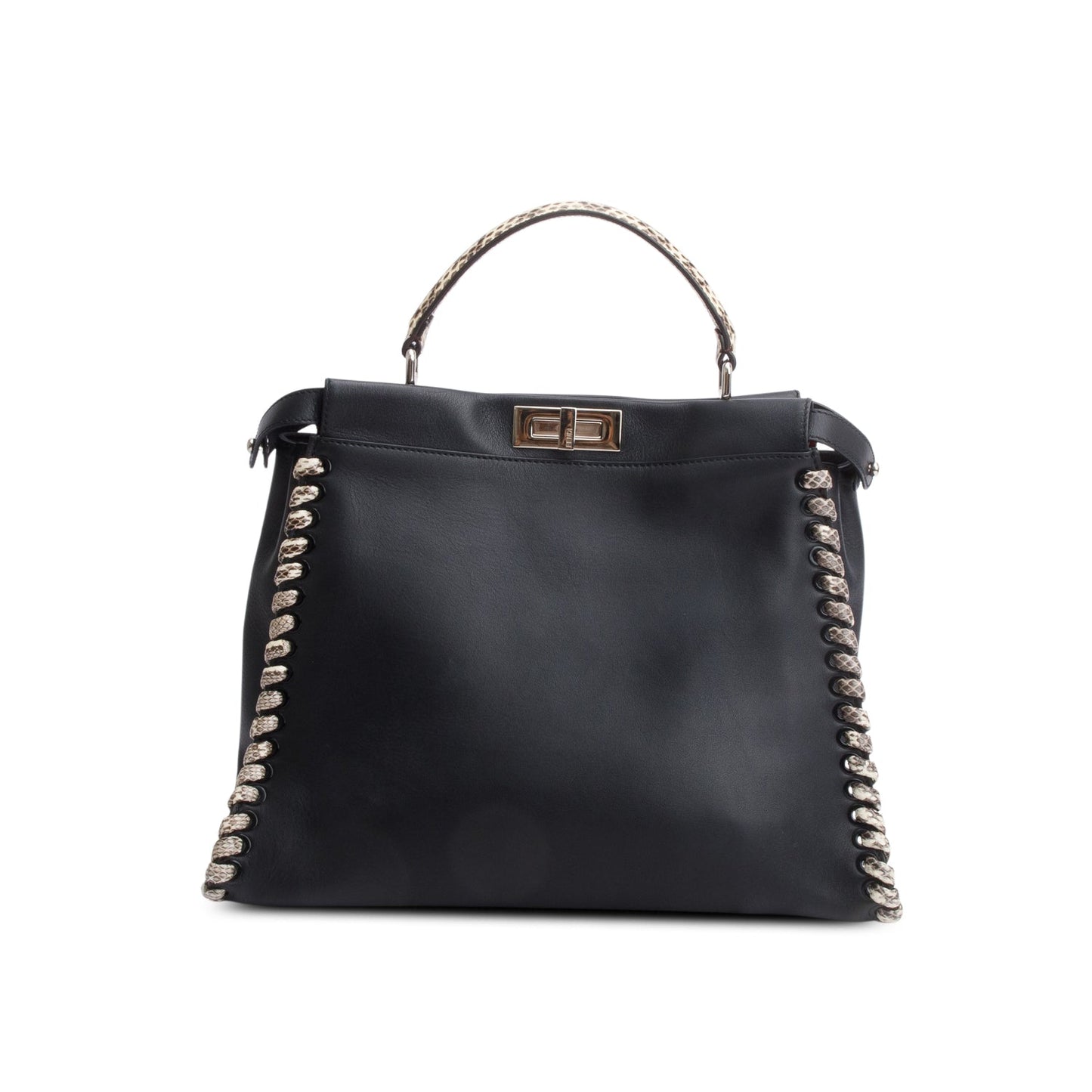 Fendi Nappa Python Lace Up Peekaboo Travel Bag Leather Black