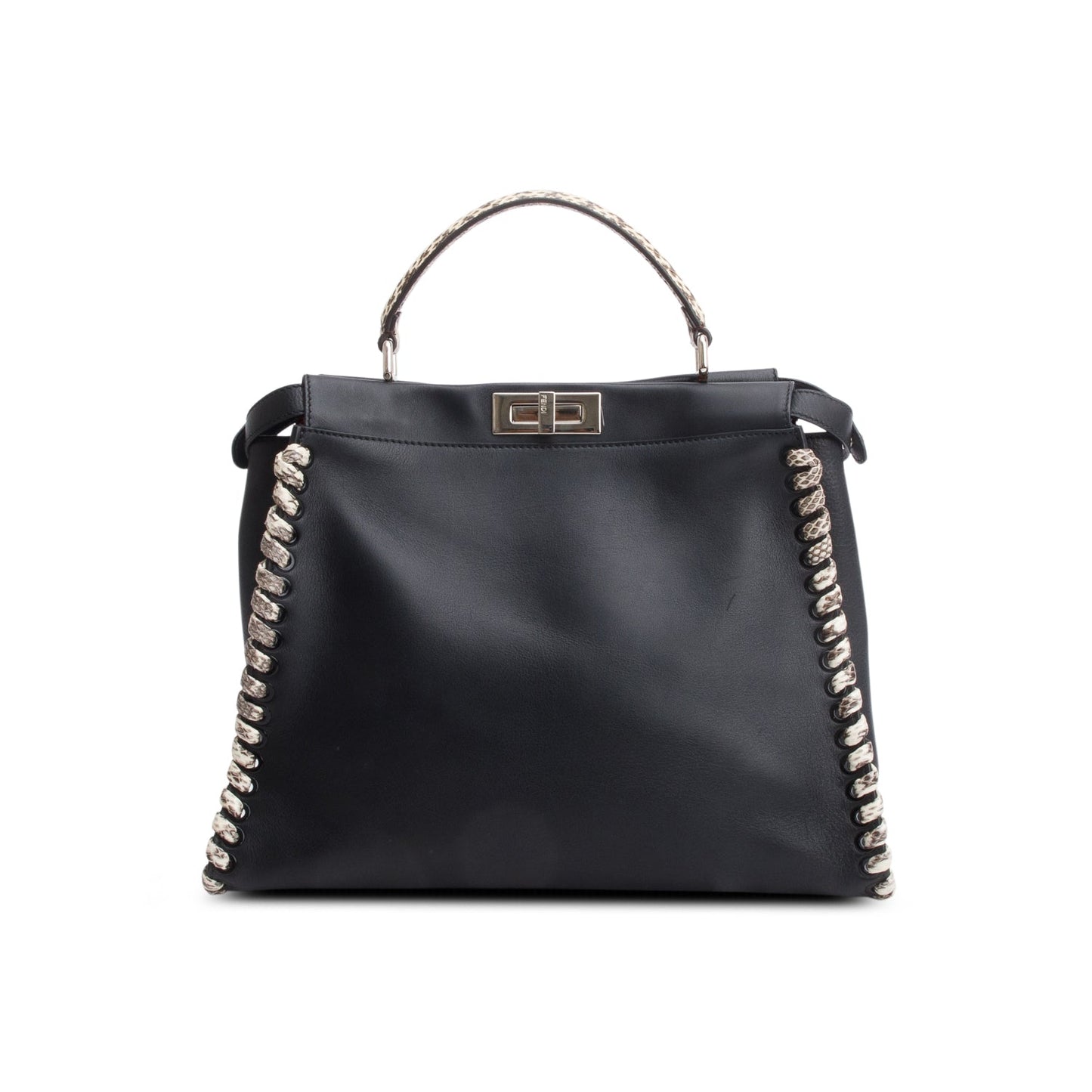 Fendi Nappa Python Lace Up Peekaboo Travel Bag Leather Black