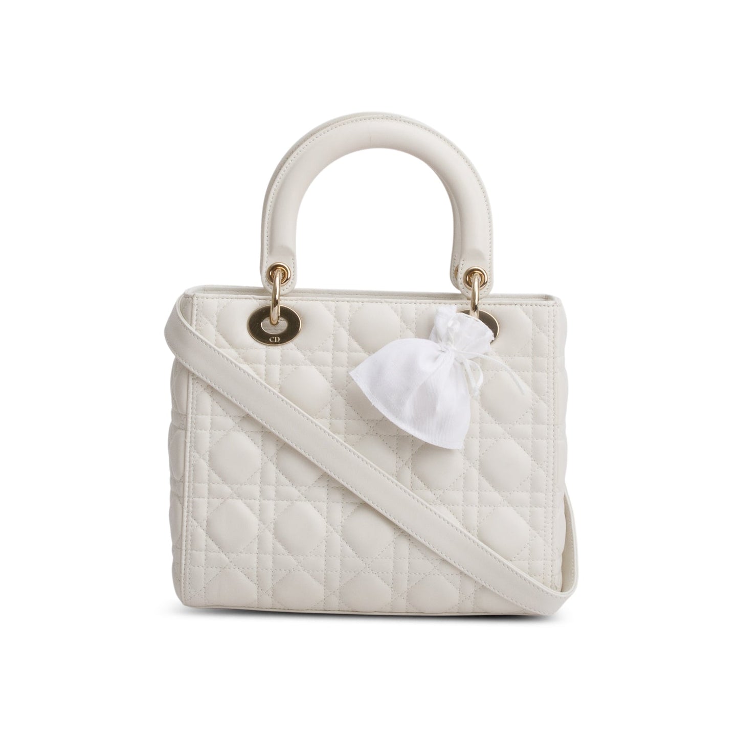 Dior Christian Cannage Lambskin Lady Bag Leather White Travel Bag