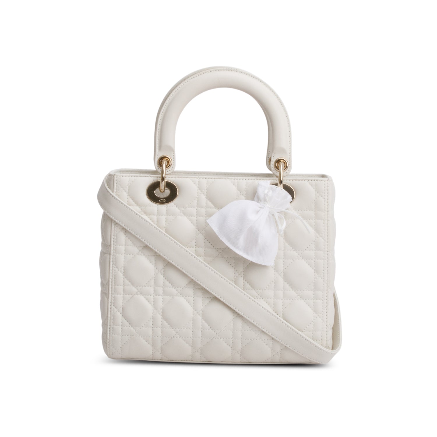 Dior Christian Cannage Lambskin Lady Bag Leather White Travel Bag