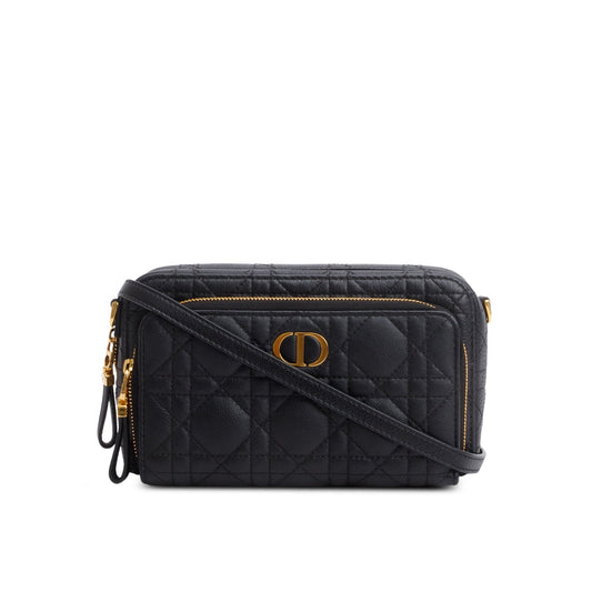 Dior Christian Supple Calfskin Caro Double Pouch Handbag Black Travel Bag
