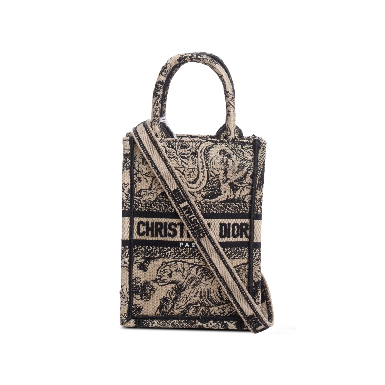 Dior Christian Toile De Jouy Embroidered Mini Book Canvas Black Tote Bag