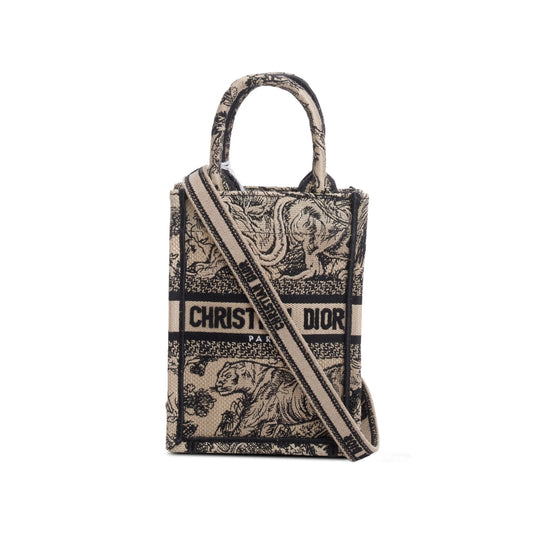 Dior Christian Toile De Jouy Embroidered Mini Book Canvas Black Tote Bag