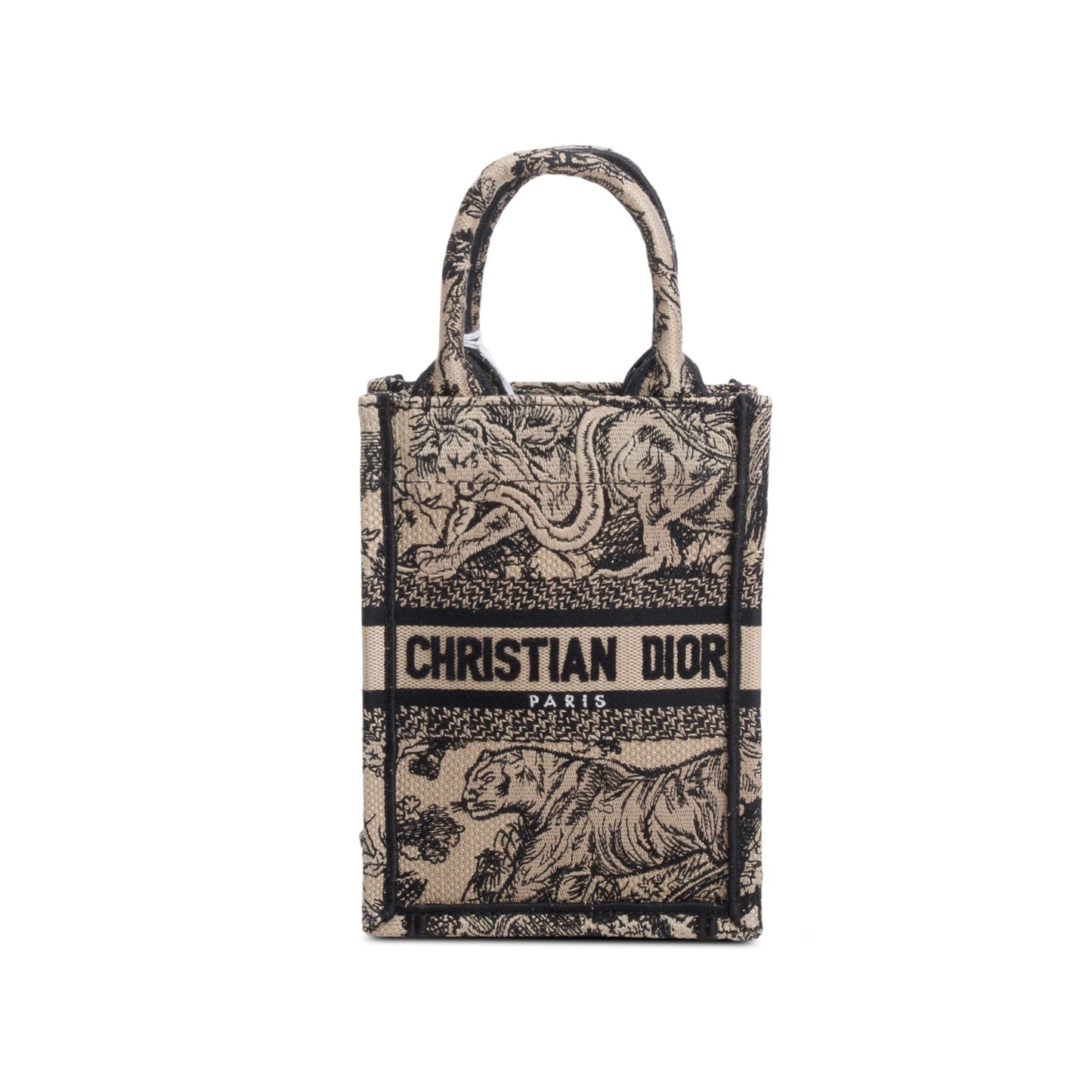 Dior Christian Toile De Jouy Embroidered Mini Book Canvas Black Tote Bag
