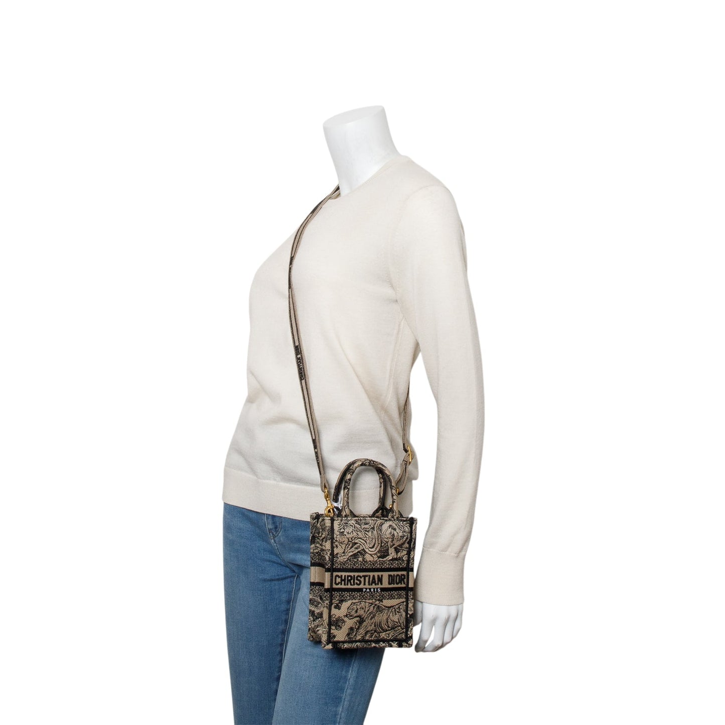 Dior Christian Toile De Jouy Embroidered Mini Book Canvas Black Tote Bag