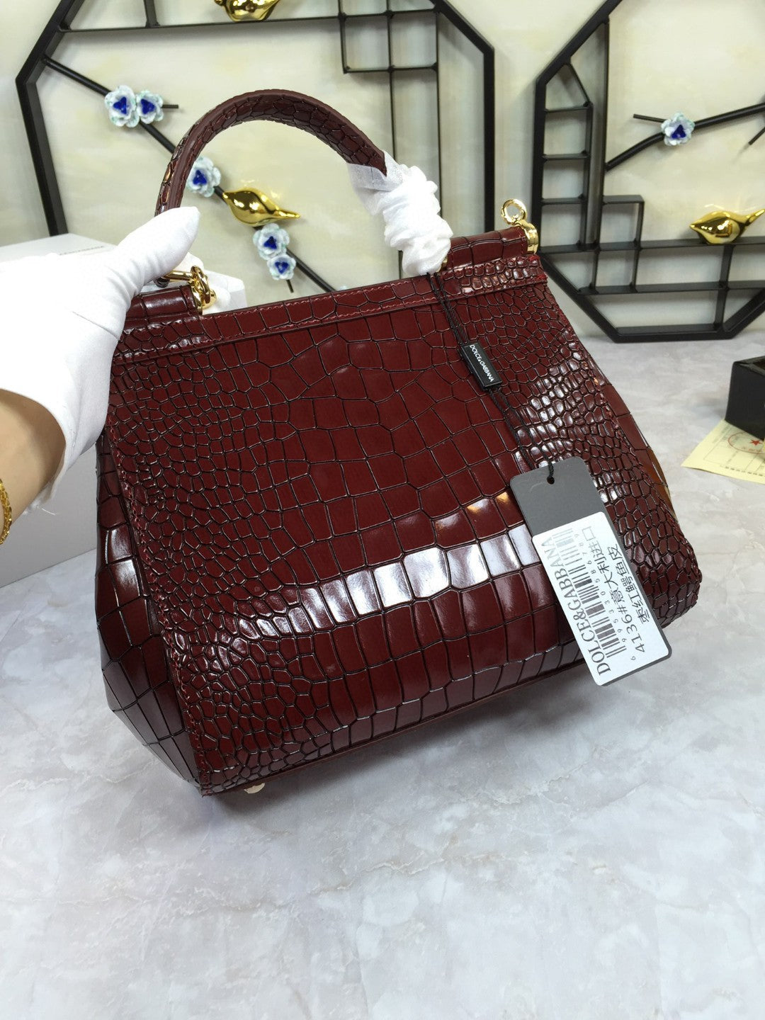 Top Quality Sicily Bag In Foiled Crocodile Medium Travel Bag