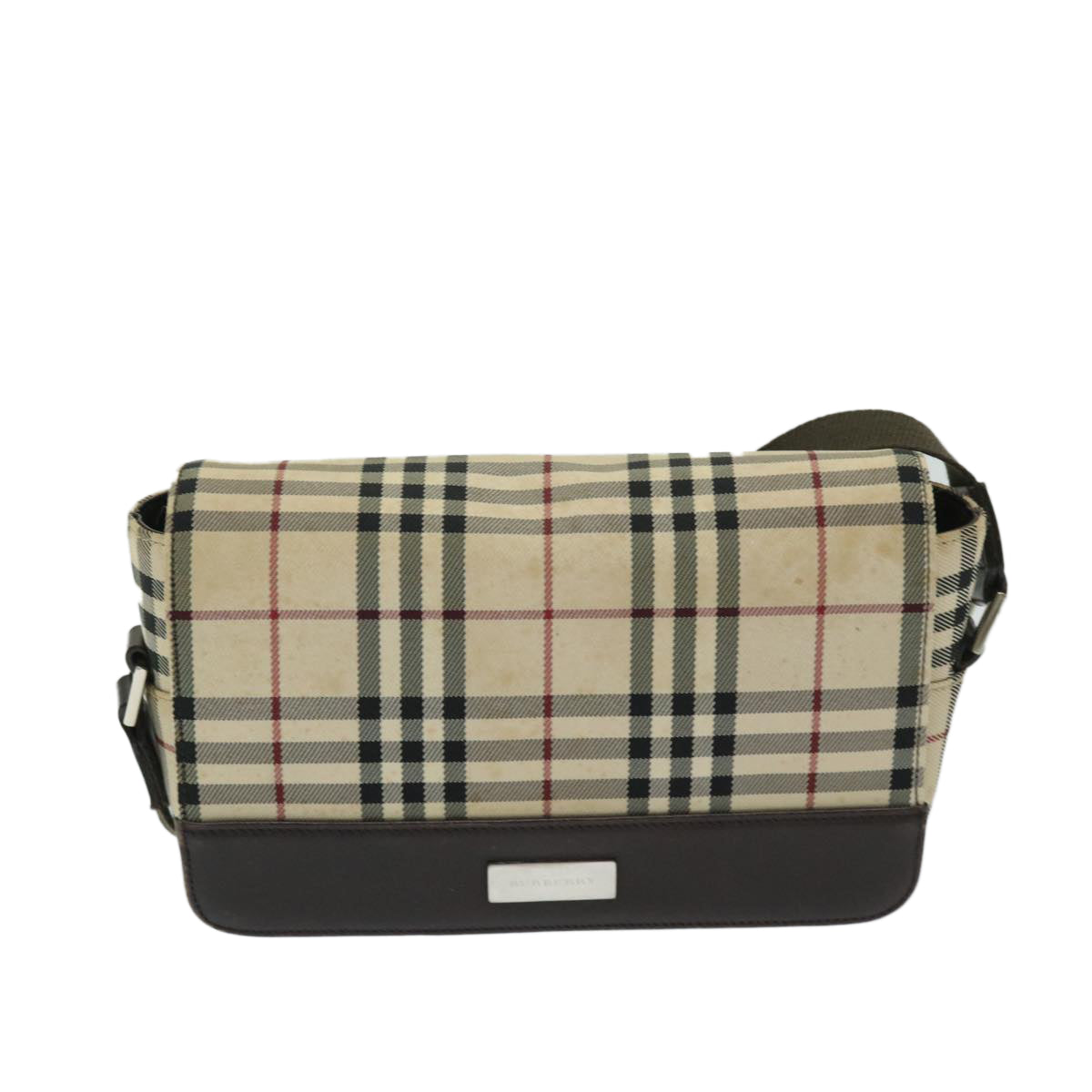 Burberry Luxury Nova Check Shoulder Bag Auth Nylon Beige