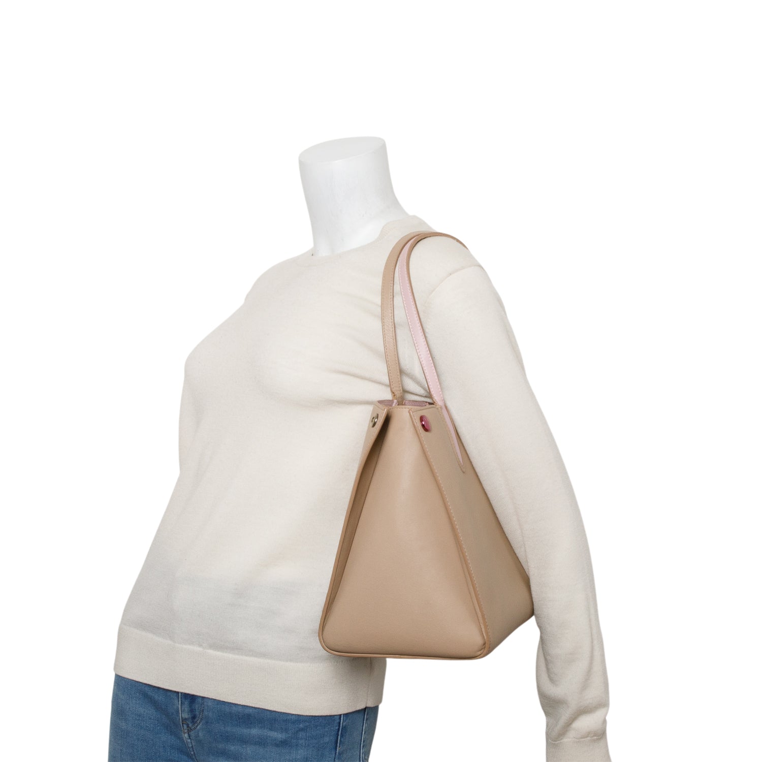 Dior Christian Calfskin Addict Shopping Tote Handbag Leather Beige Tote Bag