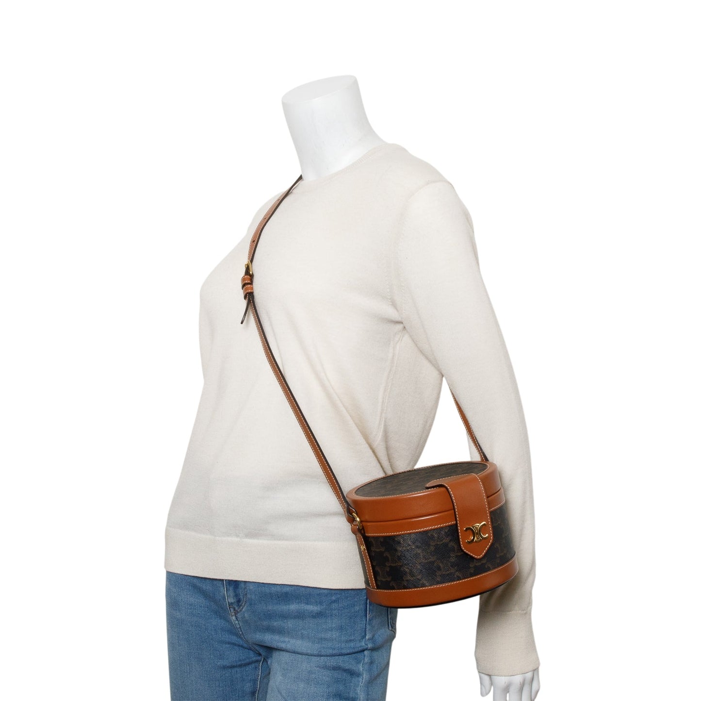 Celine Calfskin Triomphe Tambour Bag Canvas Brown Travel Bag