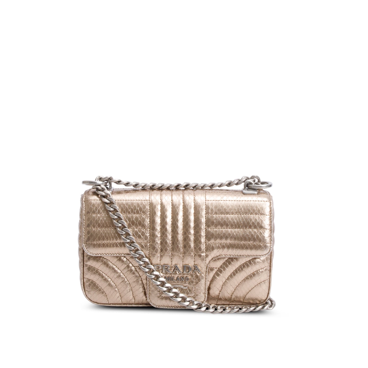 Prada Metallic Python Diagramme Shoulder Bag Gold
