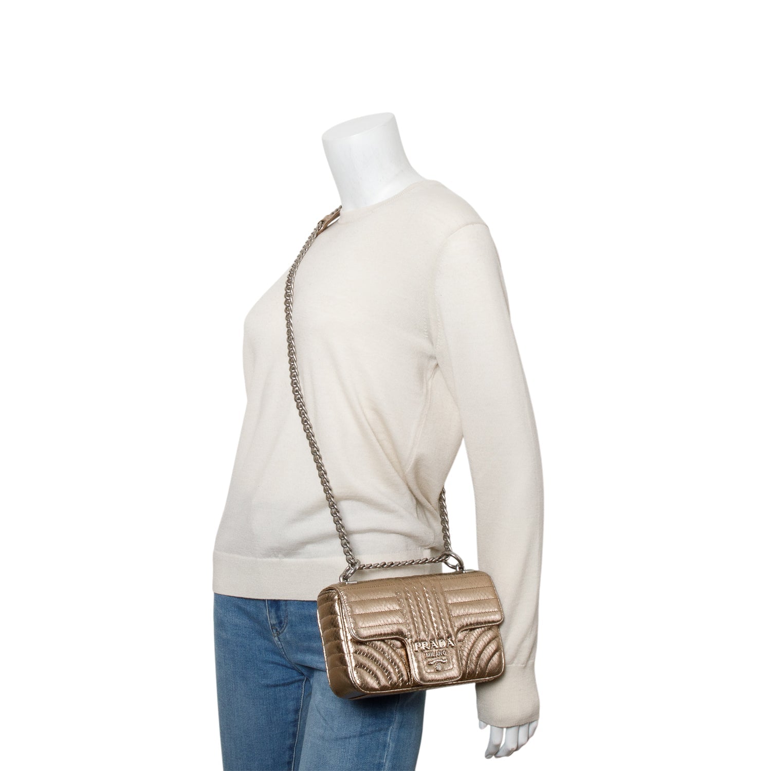 Prada Metallic Python Diagramme Shoulder Bag Gold