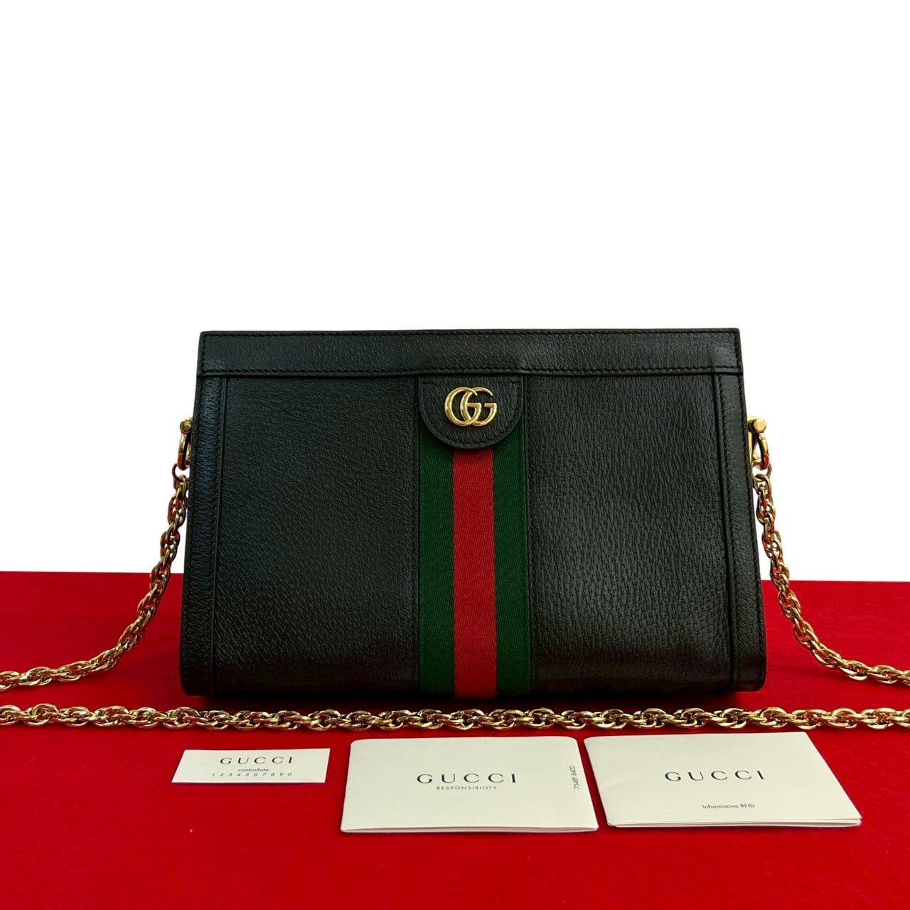 Gucci Sherry line Ofidia Leather Black Shoulder Bag