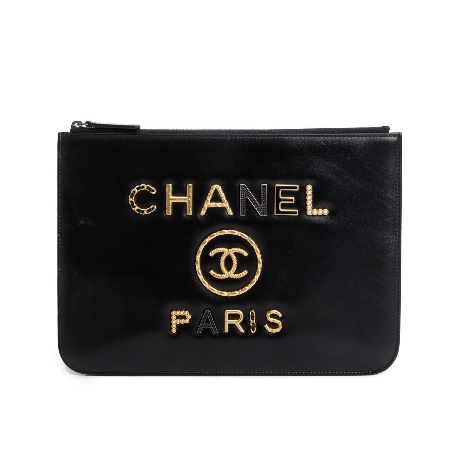 Chanel Faux Pearl& Strass Deauville Leather Lambskin Black Travel Bag