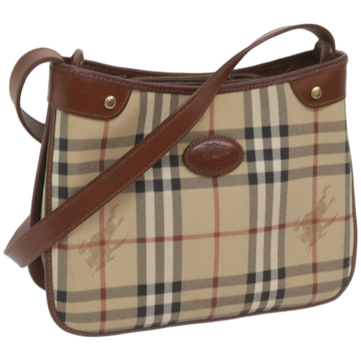 Burberry Luxury ss Nova Check Shoulder Bag Pvc Auth Brown Beige