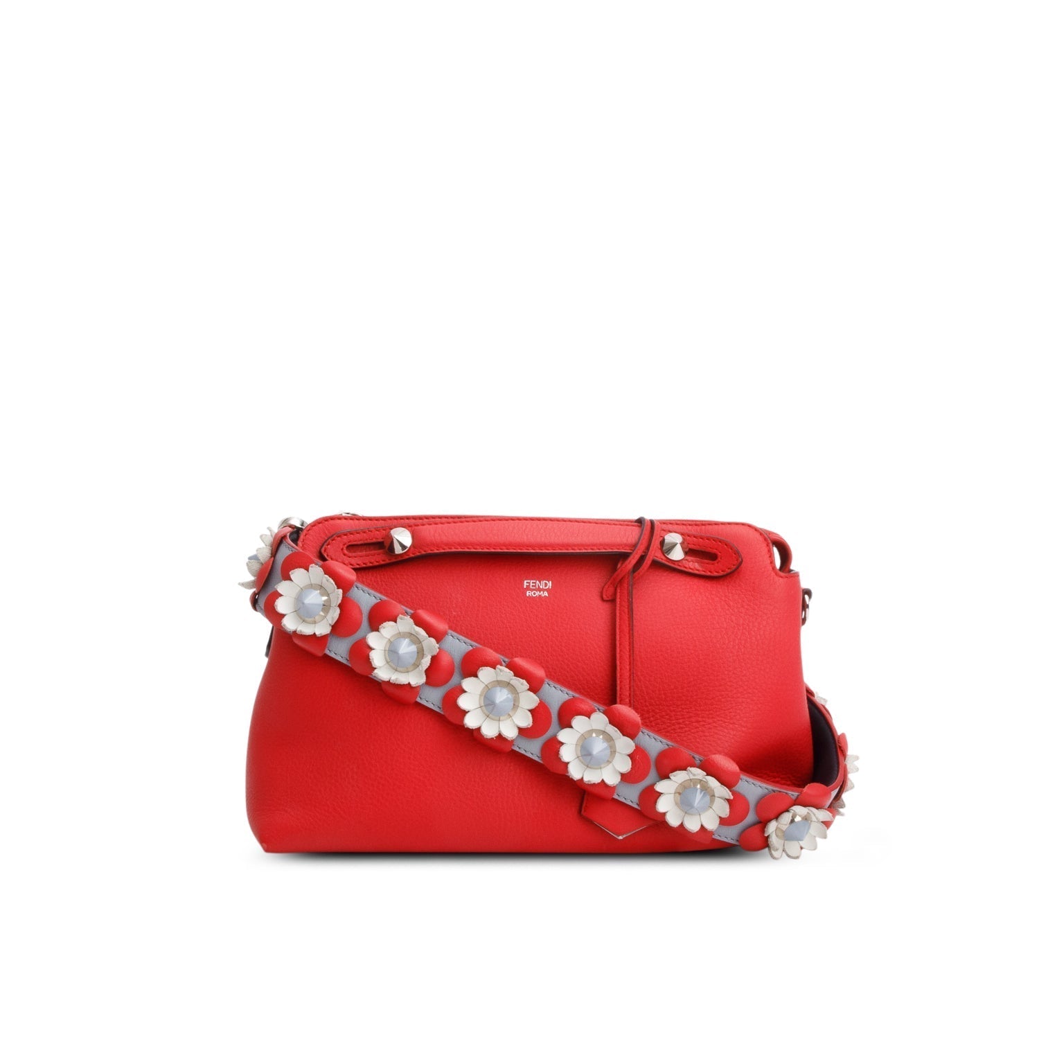 Fendi Vitello Dolce By The Way Flower Boston Red Medium Travel Bag