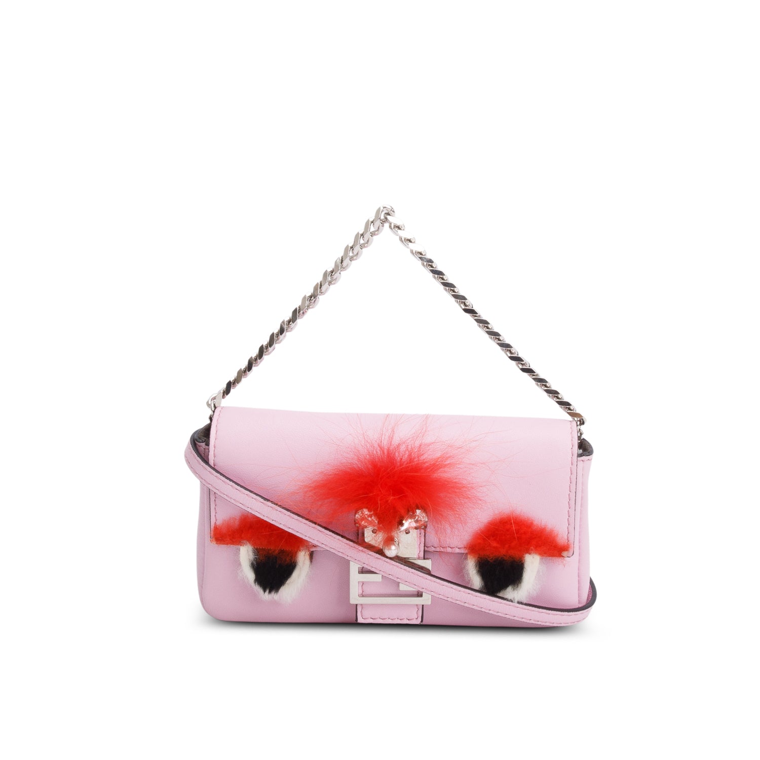 Fendi Calfskin Micro Monster Baguette Pink Travel Bag