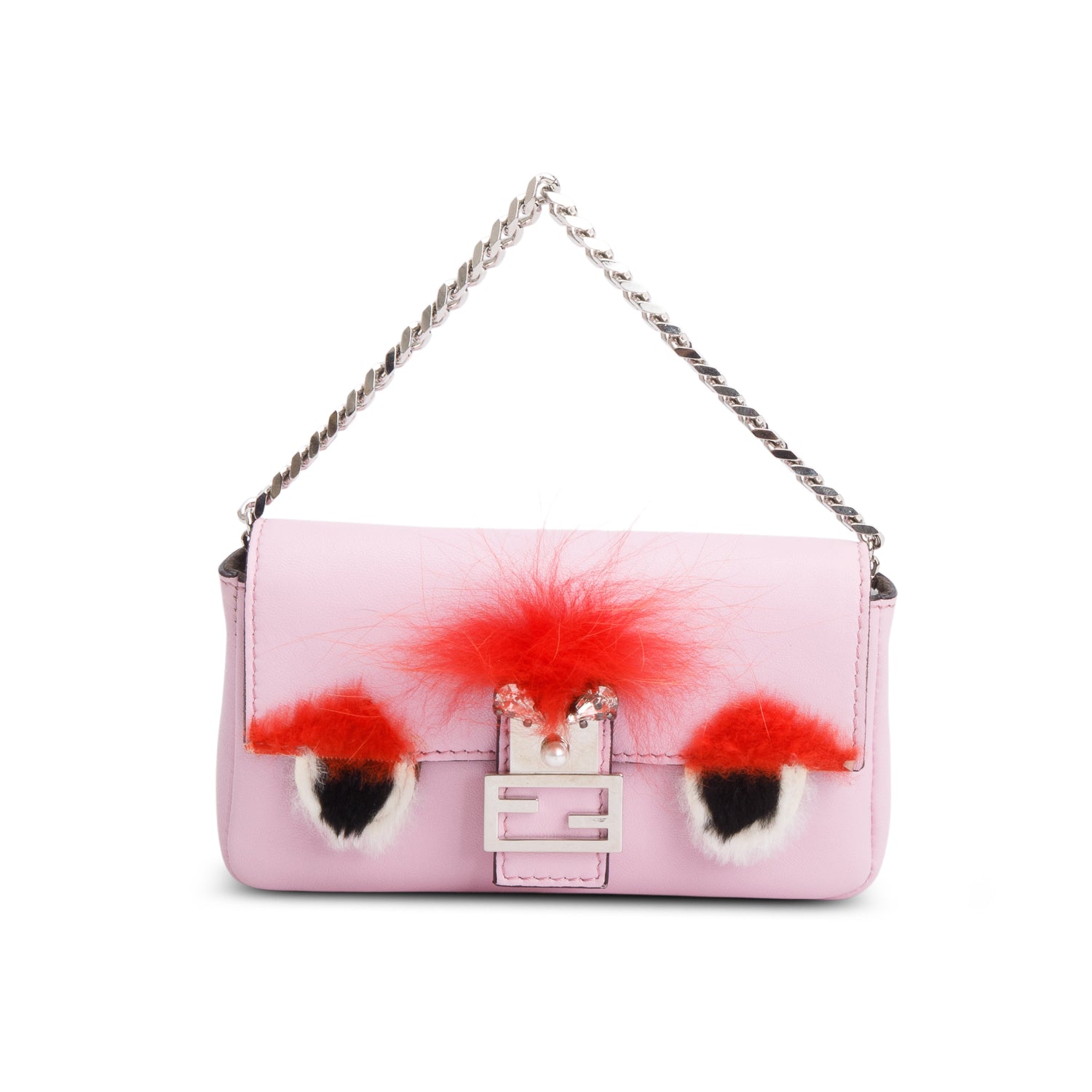 Fendi Calfskin Micro Monster Baguette Pink Travel Bag