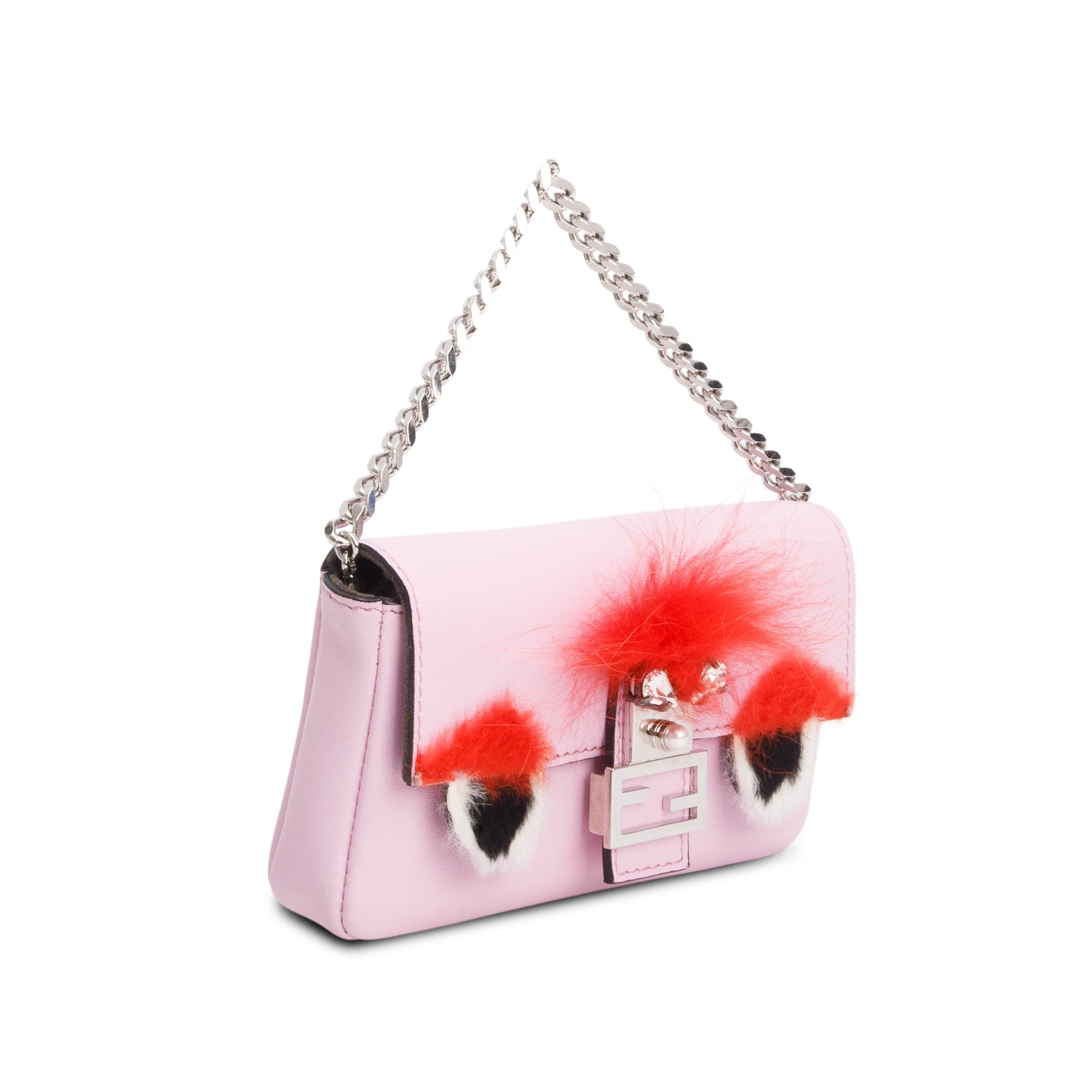 Fendi Calfskin Micro Monster Baguette Pink Travel Bag