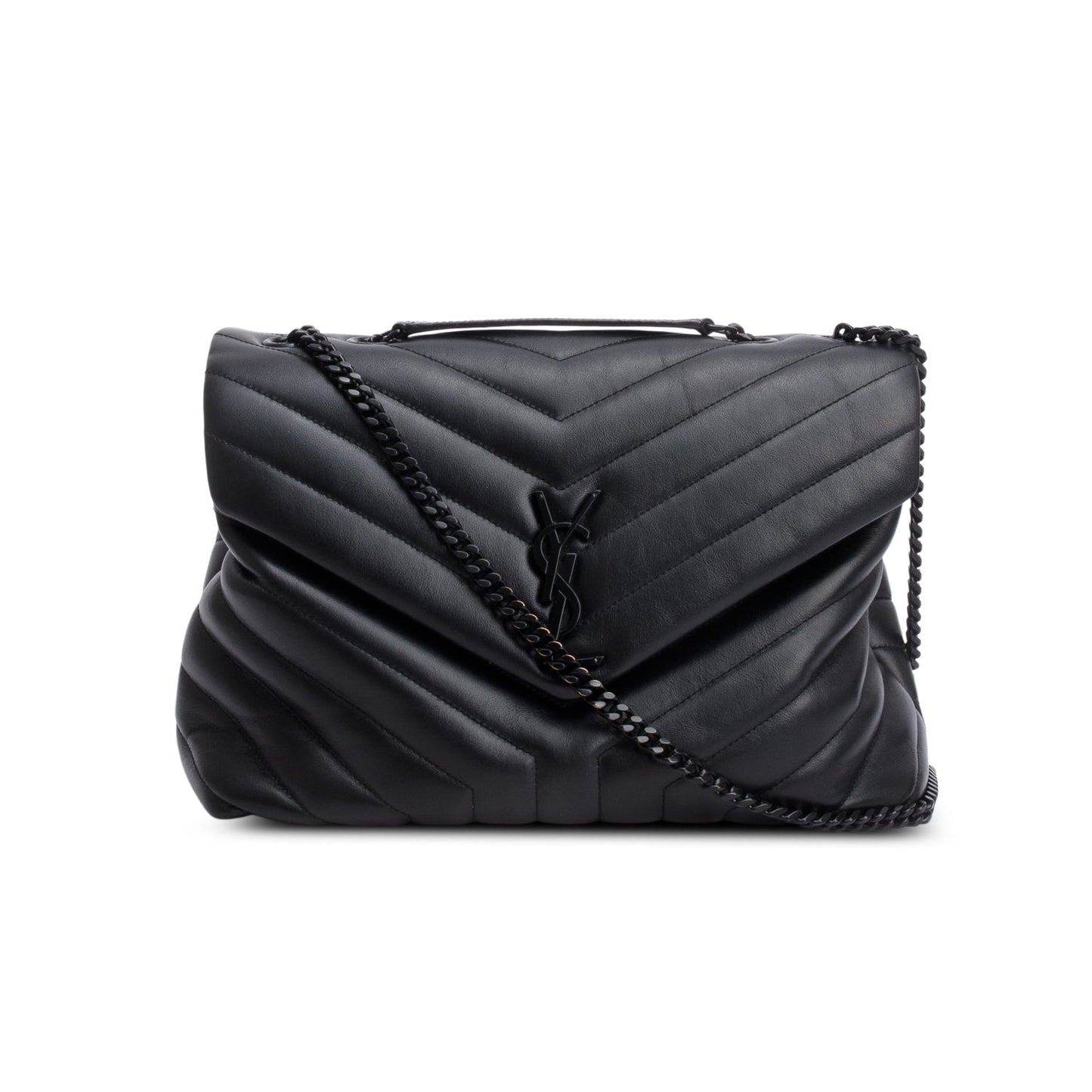 YSL Saint Laurent Calfskin Monochrome Medium Loulou Chain Satchel Quilted Monogram Travel Bag