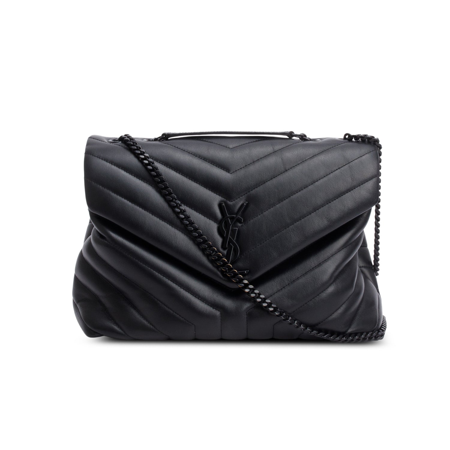 YSL Saint Laurent Calfskin Monochrome Medium Loulou Chain Satchel Quilted Monogram Travel Bag