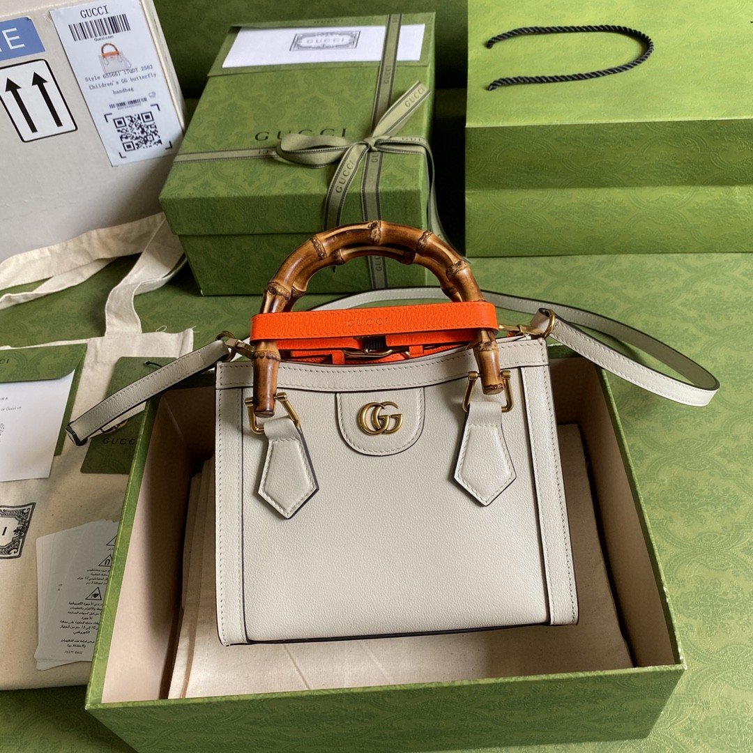 gg Diana 8in 20cm gg White Mini Tote Bag