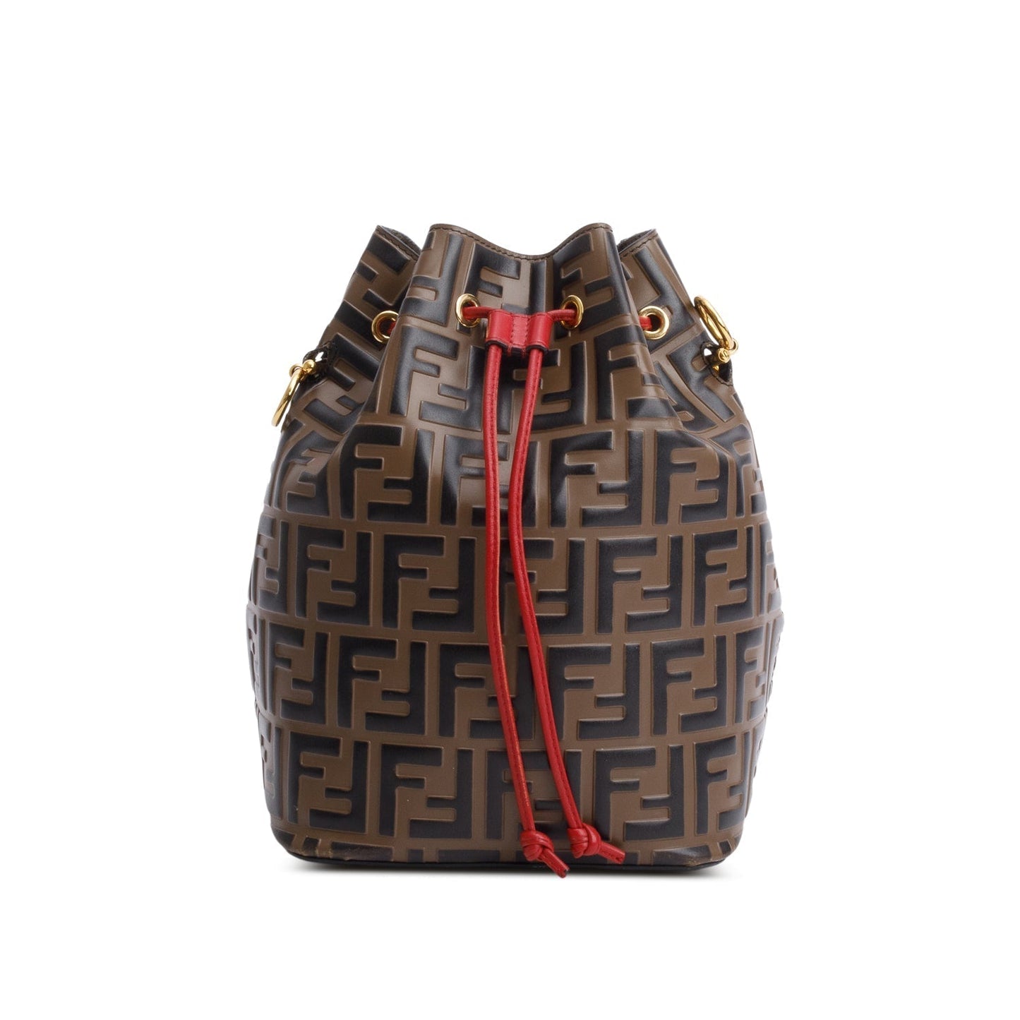 Fendi Vitello Liberty Ff Embossed Mon Tresor Bag Brown Small Bucket Bag