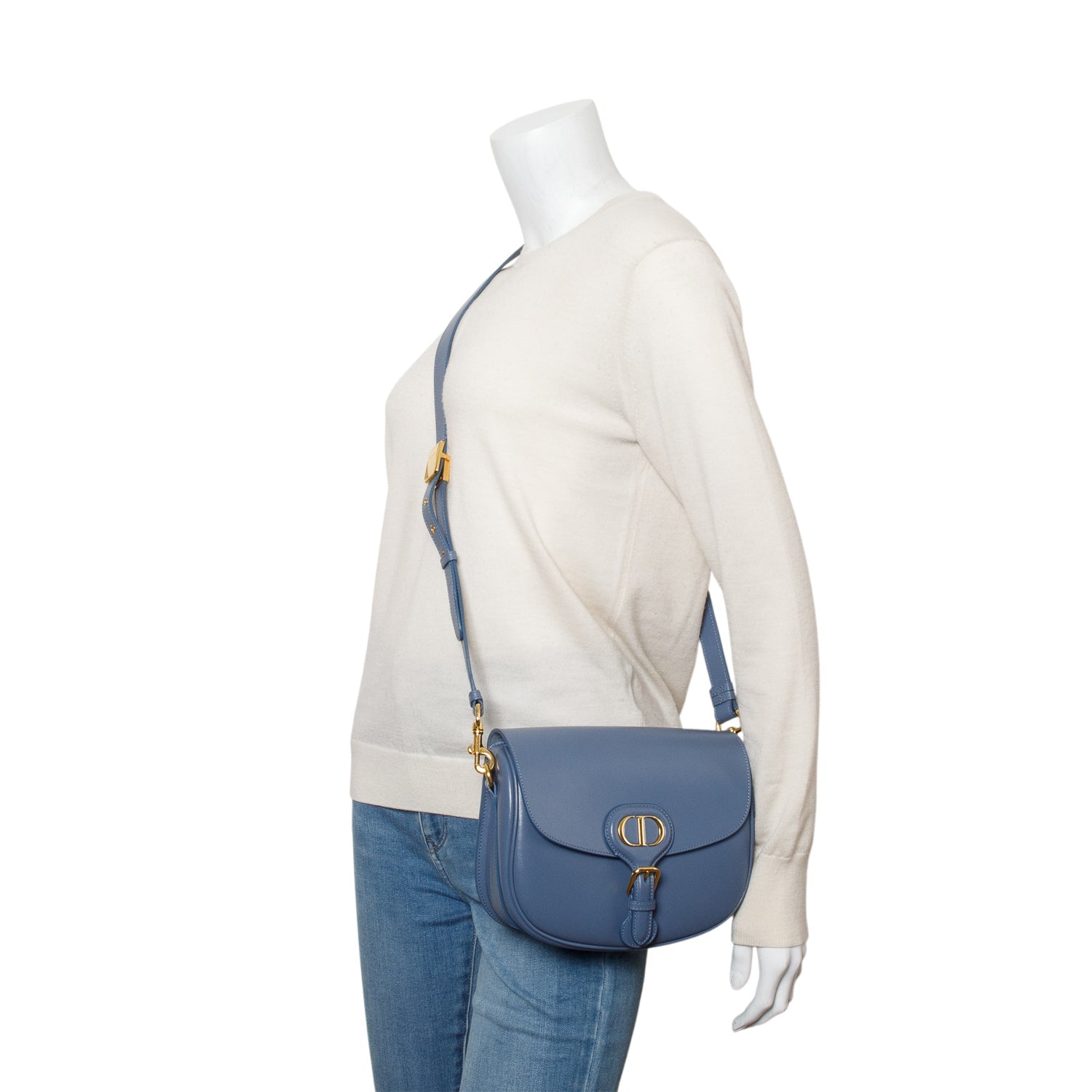 Dior Christian Box Calfskin Bobby Bag Blue Medium Travel Bag