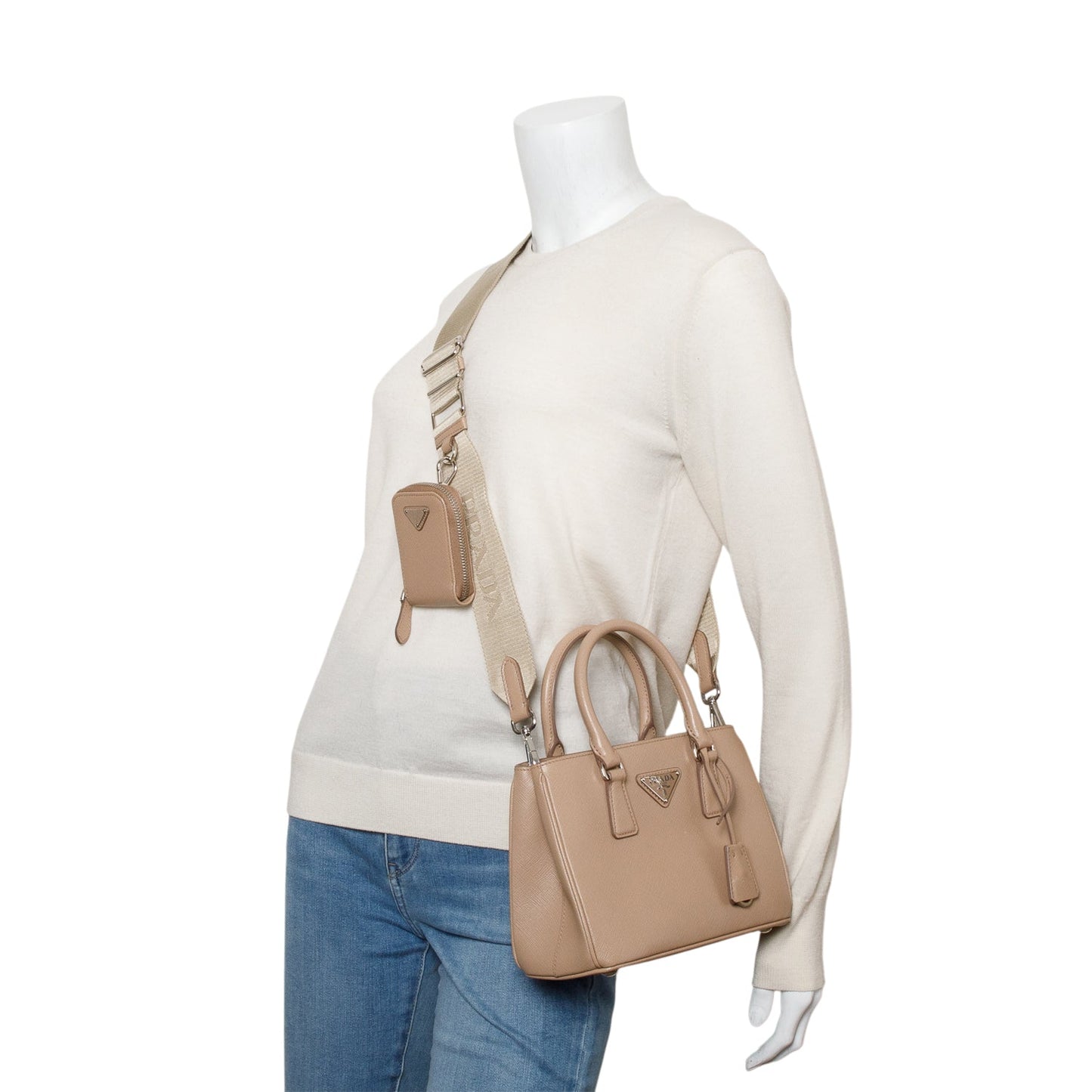 Prada Saffiano Tote Handbag Leather Beige Tote Bag