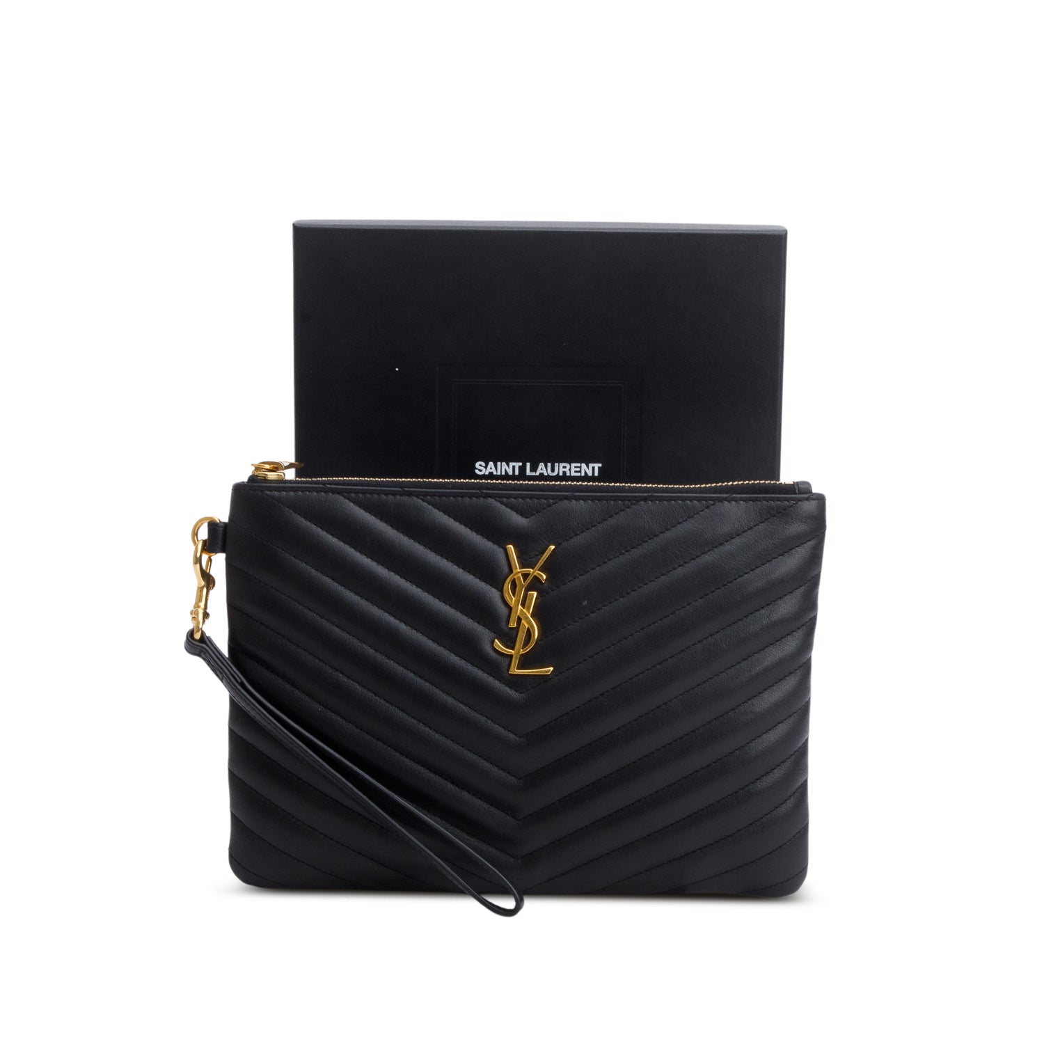 YSL Saint Laurent Calfskin Cassandre Pouch Travel Bag Matelasse Monogram