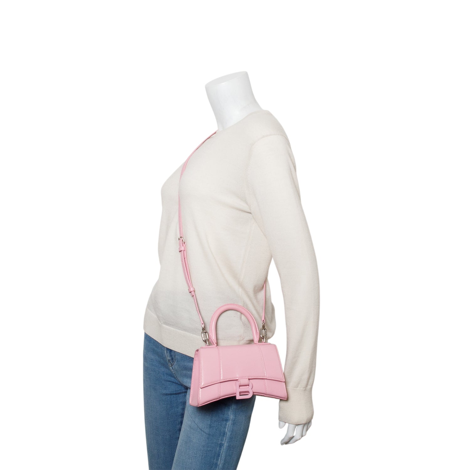 Balenciaga Shiny Box Calfskin Xs Hourglass Top Handle Leather Pink Travel Bag