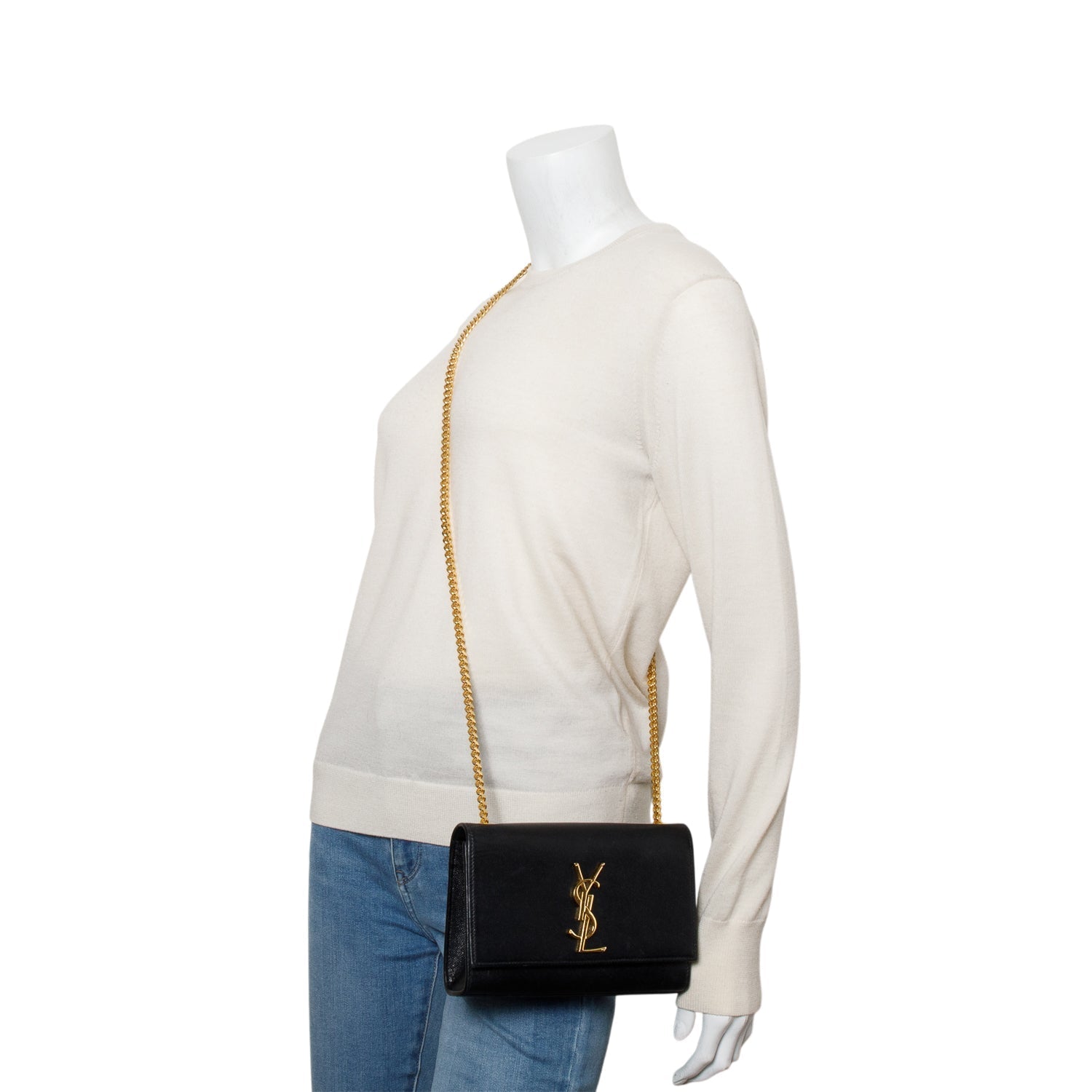 YSL Saint Laurent Grain De Poudre Kate Satchel Monogram Black Travel Bag