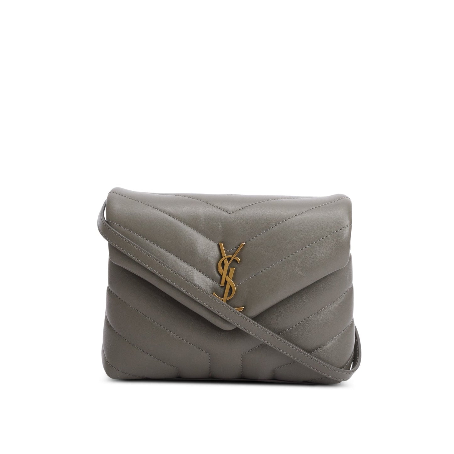 YSL Saint Laurent Grey Calfskin Toy Loulou Crossbody Bag Quilted Monogram