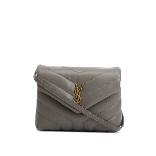 YSL Saint Laurent Grey Calfskin Toy Loulou Crossbody Bag Quilted Monogram