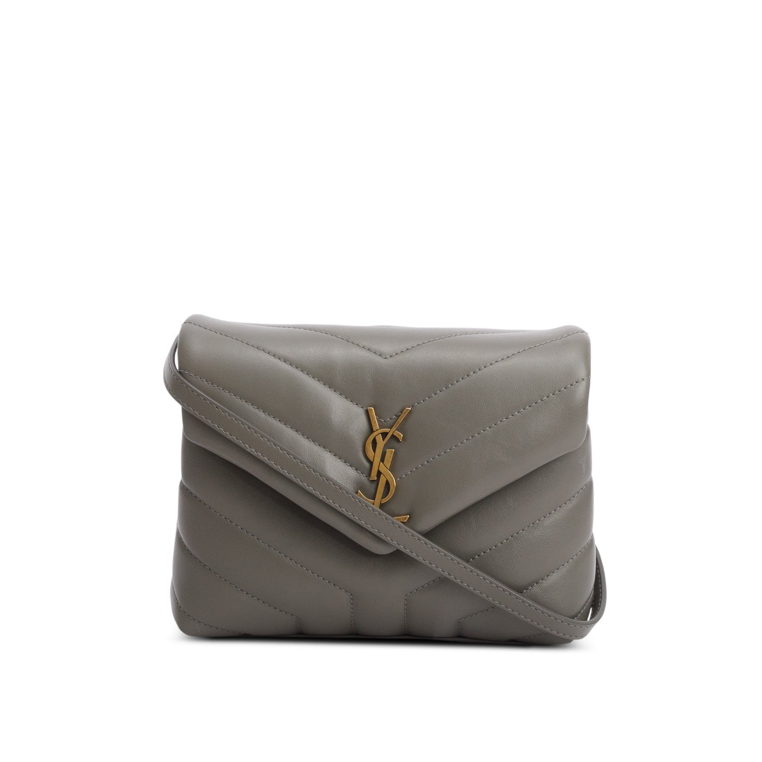 YSL Saint Laurent Grey Calfskin Toy Loulou Crossbody Bag Quilted Monogram
