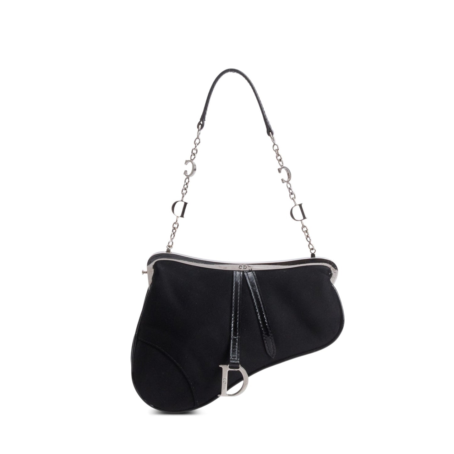 Dior Christian Saddle Frame Bag Satin Black Travel Bag