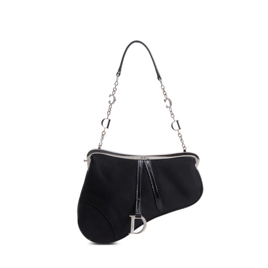 Dior Christian Saddle Frame Bag Satin Black Travel Bag